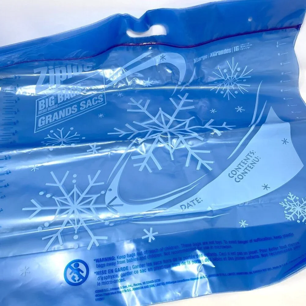 Ziploc Heavy Duty Big Bags XL 10 Gallons Zip 2 Count Storage Snowflake As Is